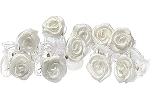 UHELTOSLY 10 Pezzi Clip di Capelli Della Rosa,Fermagli per Capelli a Forma di Fiore, Eleganti Piccole Mollette con Fiore per Matrimoni, per Donne e Ragazze- Bianco