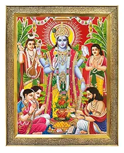 Koshtak Sri Satyanarayan Swamy Vishnu Avatar Photo Frame for Wall Hanging/Gift/Temple/puja Room/Home Decor Golden Frame with Unbreakable Acrylic Glass for Worship