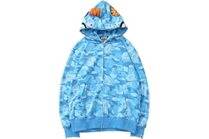 LIAOPUFUS Uomo 3D Stampato Shark Felpa con Cappuccio Hip Hop a Maniche Lunghe Zipper con Cerniera Mimetica Moda Street Wear
