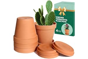 vensovo 15cm Clay Pot for Plant with Saucer - 4 Pack Large Terra Cotta Plant Pots with Drainage Hole, Flowerpot with Tray, Terracotta Planter for Indoor Outdoor Plant