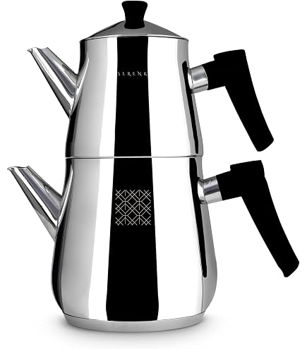 Korkmaz Orbit, set di doppia teiera in acciaio inossidabile con manici in bachelite, bollitore turco samovar per tè sfuso, compleanno, matrimonio, Ringraziamento, regalo di Natale per gli amanti del