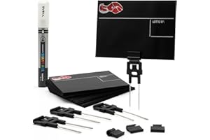 Virsus kit 25 Segnaprezzi Cancellabili in PVC di colore Nero 0305, misura 12x8cm + 25 supporti con ago inox con mollette + marcatore bianco per carni (Macelleria)