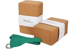 JBM Yoga Blocks 2 Pack with Strap, Cork Yoga Block 2 Pack EVA Foam Yoga Block Set of 2 Yoga Block with Strap, Yoga Bricks with Strap, Yoga Block Yoga Brick Yoga Cube Stretch Blocks Stretching Blocks
