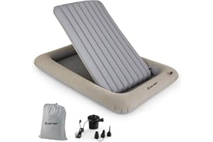 COSTWAY Łóżko dmuchane dla dzieci, 2 w 1, nadmuchiwane łóżko dziecięce z materacem, materac dmuchany z pompą elektryczną, torbą do przenoszenia i zestawem naprawczym, obciążenie do 150 kg, 165 x 118 x