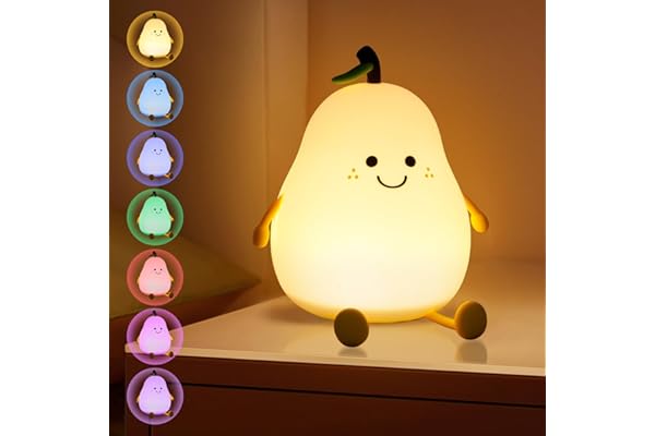JUQG Veilleuse Enfant en Forme de Poire, Veilleuse Enfant Kawaii avec Fonction Minuterie, Rechargeable USB, Lampe pour Enfants en Silicone pour Salon, Chambre D'enfant, Chambre à Coucher