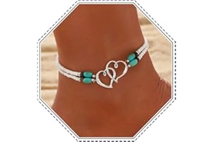 Jovono Boho Heart Anklets Layered Turquoise Ankles Bracelet Beaded Adjustable Foot Chain Sets for Women and Girls(C)