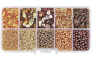 AOKTORKIT 120 Grams Assorted Beads and Sequins Kit, Mixed Glass Craft Beads Loose Sequins for Crafting, Bracelets, Keychain Making, Gold Tone