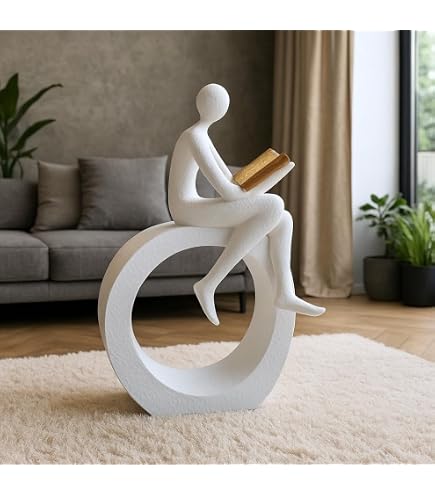 Buy Abstract Figure Sculpture Reading Book, White, Resin