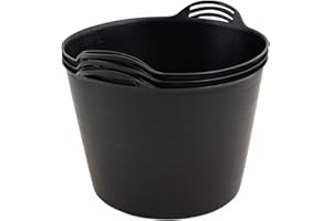 BiGDUG Plastic Flexi Tubs (42 Litre) - Pack of 3 - Black - Heavy Duty Trugs Flexible Storage Bucket - Multi Purpose Round Container