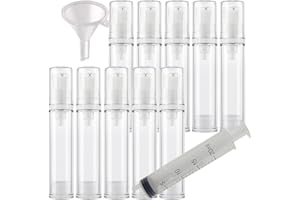TIANZD 10 Stück Leerer Klein 10ml Transparent Airless Pumpspender Cremespender Lotionspender mit Weiß Gelspender für Kosmetika Lotion Cream Gel Nachfüllbare, 1xTrichter 1x Spritze