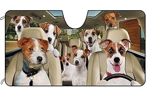 BAGEYOU Dog Car Front Windshield Sunshade Jack Russell Terrier Decor Vehicle Sun Shade Visor UV Ray Reflector Sun Protector, Keep Vehicle Cool, 55" x 30"