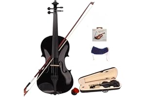 LEADZM Ensemble de Violon 4/4 Pleine Grandeur pour Adultes Débutants, en Bois Massif avec Étui, Corde D'Arc, Repose-Épaules à Ressort, Colophane (Noir)