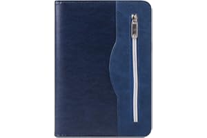 Gift for Men,SAYEEC A5 Executive Conference Folder Travel Portfolio Ringbinder Folio Zip Around PU Leather Loose Leaf Refillable Lined Paper Business Notebook Zipped Organiser with Calculator (Blue)