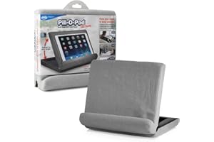 JML Pill-O-Pad Tablet Stand - Tri-Ledge, Lap Mounted, Soft Tablet Holder with Side Pocket - Compatible with iPad, Kindle and More, Sturdy and Lightweight, for Women & Men - Dark Grey