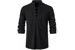 SHEYOW Hombre Camisa de Lino Retro Medieval Shirt Casual Estilo Punk Manga Larga Traje de Pirata Halloween