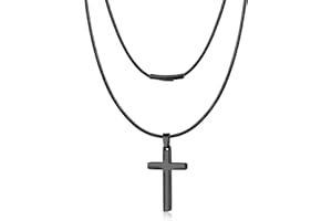 MOJOROUS 2mm Boy Leather Braided Rope Chain Waterproof Cross Chain for Boys Stainless Steel Cross Pendant Necklace Christian Confirmation Baptism Easter Gifts Black/Silver/Gold