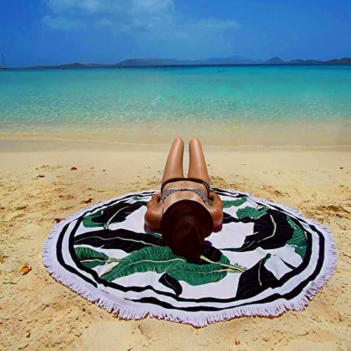 Round Beach Towel Tassel Towel - GreForest Thin Rayon Cotton Round Beach Blanket Green Banana Leaf Circle Towel Eye-catching Beach/Daily Wrap Shawl Round Gypsy Wall Hanging Picnic/Yoga Mat Tablecloth