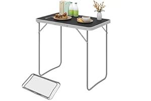 eSituro Table Pliante Camping, Table de Pique Nique avec Poignée, 80x50x70 cm, en Métal et MDF, Noir