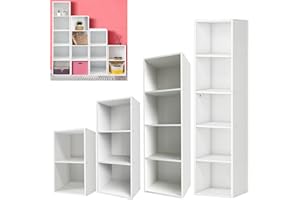 Rigogo 3 Tier Cube Storage Unit, 5 Cube Bookcase, Wooden Cube Organiser Shelving Unit Storage Shelves for/Livingroom and Bathroom, 32cm x 24cm x 80cm
