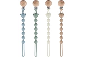 DOUUCO Confezione da 4 catenelle per ciuccio, in silicone, clip per ciuccio, senza BPA, cinture di sicurezza per giocattoli, catena per allattamento e ragazzi (marrone/grigio/blu/verde)