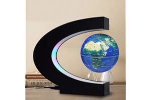 FLRMINGIGIGI N/P Schwimmender Globus mit farbigen LED-Lichtern C-Form Anti-Schwerkraft-Magnetschwebebahn Rotierende Weltkarte für Geschenk Home Office Schreibtischdekoration (blau)