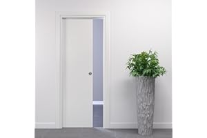FIP Porte Italiane, Porta Scorrevole Interno Muro, Porta a Scomparsa in Legno, Telaio in HDF e Coprifili Waterproof, Colore Bianco, 70x210 cm, con Serratura Cromo Satinato