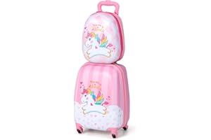 Costway 2-częściowy zestaw dla dziecka, walizka + plecak, walizka dziecięca z tworzywa sztucznego, bagaż dziecięcy, bagaż podręczny, walizka podróżna z twardą obudową, dla chłopców i dziewczynek,