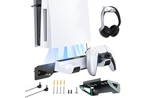 NexiGo PS5 Wandhalterungs-Set mit Ladestation für Playstation 5 (Disc & Digital), Robuste Stahlwandhalterung mit Kopfhörerhalterung