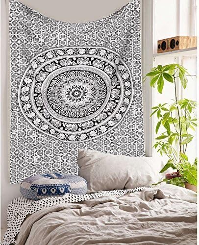 Popular Twin Black and White Hippie Elephant Mandala Tapestry Indian Traditional Beach Throw Wall Art College Dorm Bohemian Wall Hanging Boho Twin Bedspread by Globus Choice Inc