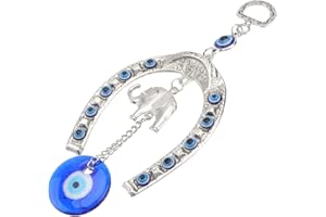 BESPORTBLE Adorno colgante para el mal de ojo, diseño de elefantes, color azul, herradura, amuleto Nazar para la buena suerte, bendición y protección para el hogar y el coche