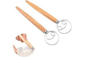 HQYBZP 2 Pcs Dänischer Schneebesen,Schneebesen Dänischer Teigbesen Brotkuchenherstellung Holzgriff Ideal Zum Kochen,Mixen In Der Küche,Premium Stainless Steel Bread Schneebesen