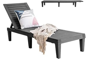 ‎GOPLUS GOPLUS Sonnenliege mit Holzpit, Gartenliege wetterfest mit liegefunktion, Strandliege mit 5-Fach Verstellbarer Rückenlehne, Relaxliege bis 180kg belastbar, Terrassenliege für Garten Pool (Schwarz)