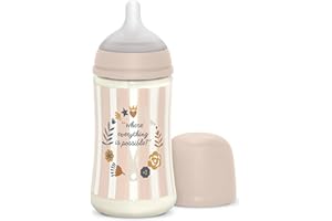 Suavinex, Biberon 270 ml, Biberon avec Tétine Symétrique SX Pro en Silicone à Débit Moyen (M), avec Valve Anti-Colique. Silicone Fin Ultra-Doux. Pour Bébés, +3 Mois, Wonderland Rose