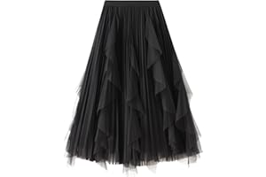 DGSHIRLDJO Faldas de tul para mujer, cintura elástica larga, elegante, vintage, enagua acampanada, falda tutú de tul para uso diario, baile de graduación, fiesta