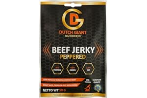 ‎DUTCH GIANT Dutch Giant Beef Jerky Peppered | 10 x 50 gram | Jerky Trockenfleish für menschen | Low-Carb, Hochprotein Snack | Knabberartikel | Gym Jerky 500g | Olivier Richters | Musclemeat | 100% Rindfleisch