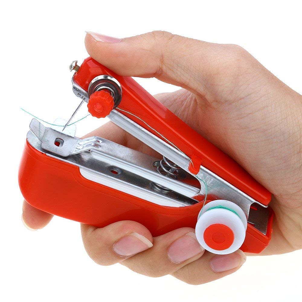 DIGSMORDEN Portable Mini Manual Stapler Style Hand Sewing Machine, Craft Clothes, Stitch Handheld Cordless, Travel Use Conven