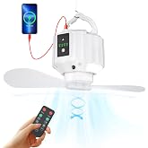 Wastou Camping Fan with LED Flashlight, Rechargeable Camping Fan, Remote Control, Detachable Fan Blades, Timer, for Picnics,