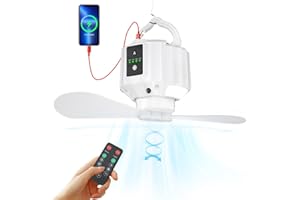 Wastou Camping Fan with LED Lantern,5200mAh USB Rechargeable Camping Fan for Tents, 5-20-hour Working time, Remote Control, Detachable Fan Blades, Timer, for Picnics, Travel, Emergency (X15-White)