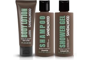 BODY & EARTH Żel pod prysznic dla mężczyzn, 3-częściowy zestaw, męski zestaw upominkowy z zapachem drzewa sandałowego, sportowy zestaw do pielęgnacji skóry, męski zestaw podróżny z żelem pod prysznic