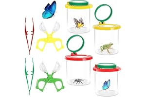 Hojalis Boîte loupe à Insecte, 4 Pièces Loupes avec Pince à épiler en Plastique, Boîte d'Observation des Insectes, Loupes à Insectes Kit, pour Enfants Outil d'Exploration de Nature Sciencec