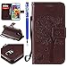Produktbild FESELE Schutzhülle für [Samsung Galaxy S5 Mini] Schmetterling Baum Katze Prägung Brieftasche Hülle Leder Tasche Flip Case Handyhülle mit Standfunktion und Magnetverschluss Flip Hülle Wallet Case Kartenfach Ledertasche Leder-Mappen-Karten-Slot-Abdeckung für Samsung Galaxy S5 Mini + Blau Eingabestift Stylus Touch Pen-Baum Katze,Braun