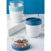 Kakt&uuml;sKedi 2'Li Set Taşınabilir Kaşıklı Yoğurt Kabı - 700 Ml Pratik Yemek Saklama Ve M&uuml;sli Kabı Lacivert-Turkuaz, 74800007176