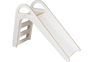 MEOWBABY Scivolo per Bambini in Legno piccoli Sala Giochi per Bebè da Interno Scandi Grigio Area di gioco dei bambini Giocattolo per Baby Bimbo Made in EU (Bianco)