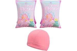 TYGFRT 1 Pair Of Mermaid Pattern Arm Rings, 1 Swimming Cap, Children'S Swimming Arm Rings, Inflatable Arm Rings, Double Airbag Float Rings, Children'S Pool Water Rings, Swimming Accessories