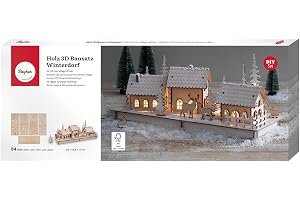 Rayher trä 3D-bygg. Vinterby, FSC Mix Credit, natur, 40 x 14,5 x 17 cm, 84 delar, juldekoration, 63158505