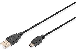 DIGITUS Kabel USB 2.0 – 3 m – USB A do typu Mini B (5 pinów) – 480 Mb/s – kabel połączeniowy do komputerów stacjonarnych, notebooków, aparatów fotograficznych lub hubów – blister – czarny