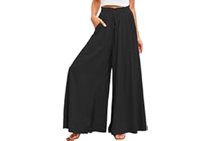ROFUSSO Pantaloni Donna a Gamba Larga Pantaloni Palazzo Casual e Leggeri Pantaloni Casual Pantaloni Estivi Elastici a Vita Alta Pantaloni Eleganti in Tessuto Tinta Unita con Tasche