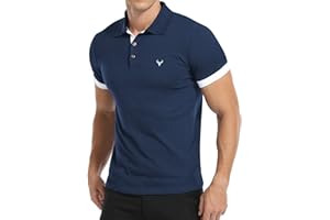KUYIGO Hommes Polo Manches Courtes tête de cerf brodée Golf Tennis Coton T-Shirt S-XXL