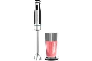 Cecotec Frullatore a Immersione Powergear 1500 Xl, 1500 W, 21 Velocità + Turbo, in Acciaio Inox, Braccio XL, 4 Lame, Rivestimento in Titanio, Ingranaggio in Metallo, Include Bicchiere con Coperchio