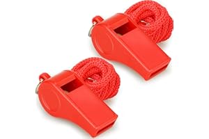 Hipat Fischietti D'emergenza Rossi Con Cordino, Suono Forte E Chiaro, Confezione Da 2 Fischietti In Plastica Ideali Per Il Bagnino, L'autodifesa E Le Emergenze